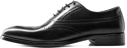 WinDhana Men’s Dress Shoes – Wingtip Leather Oxfords with Semi-Brogue Detailing, Handcrafted Gentleman Shoes, Elegant Men’s Oxfords for Weddings & Formal Events 193-810 Black US 6