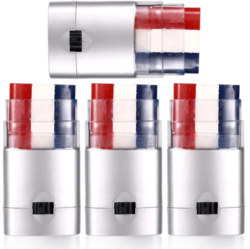 4uds Rojo Blanco Azul Palitos Pintura Cara, 3 Colores Francés Cara Cuerpo Ojo Palito Pintura para Deportes Juegos Béisbol Fútbol Softbol Festivales EE.UU. Día Independencia Maquillaje