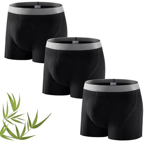Carer 3 Pack Bamboo Incontinence Pants for Men 160ml Absorbency | Upgraded Boxer Briefs Leakproof Washable Incontinence Underwear Soft Comfortable Breathable Reusable Black