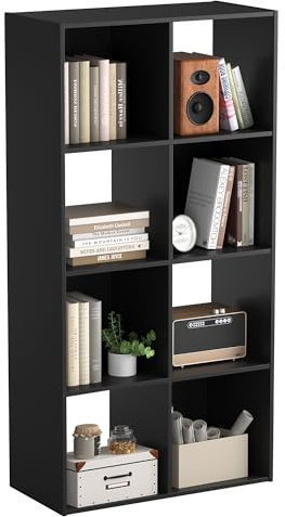KMFurnila 8 Cube Storage Organizer Bookshelf, Open Display Bookcase with Removable Back Panels, Versatile Storage for Living Room, Bedroom, Entryway or Office, 47.7 x 11.6 x 24, Black