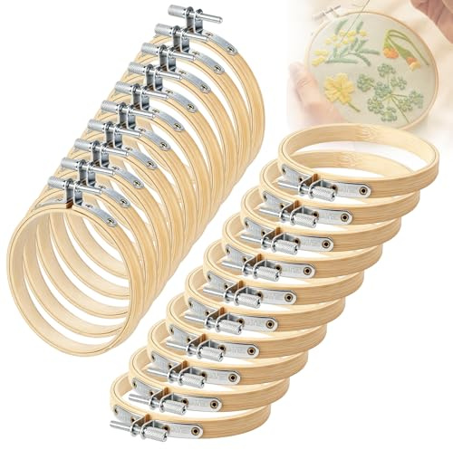 EFUTURETIME 20 Pcs Tambour Broderie en Bambou 8 cm, Cercle Broderie Réglable, Cadre à Broder Rond pour Bricolage, Décoration, Point de Croix, Couture, Reprisage