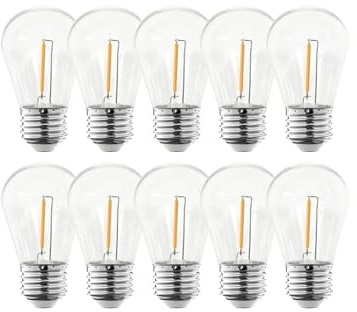 ZHGUIMING Confezione da 10 lampadine a filamento S14 for luci solari a stringa E27 E26 5V 1W con copertura in PC, impermeabili, bianche calde, a LED