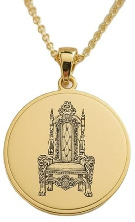 WORLD WIDE GEMS Collier pendentif rond gravé Trône royal en argent sterling 925 plaqué or, avec chaîne câble de 45,7 cm (18 pouces). Bijou fait main pour homme et femme | WWS_EGP_00739