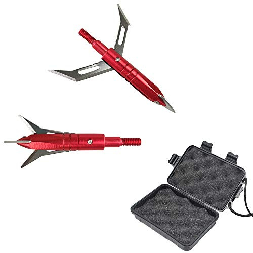 ZSHJGJR 10pcs Pointes de flèche pour la Chasse au Tir à l’Arc 100 Grains 3 Lames Têtes de Flèche Broadheads pour Arbalète et flèches d'arc à Poulies (Rouge + boîte)