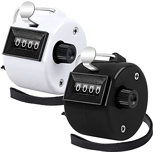FEBSNOW 2 Pack Hand Tally Counter 4 Digital Click Counter for Sport Row School Event (Black White)