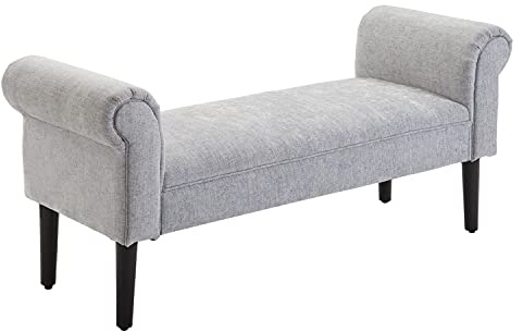 HOMCOM Bed End Bench, Window Seat, Linen Chaise Lounge Sofa with Arm and Wooden Legs for Bedroom, Living Room, Grey