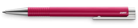LAMY logo M+ Kugelschreiber 204 aus bruchfestem Kunststoff in der Farbe raspberry mit verchromter Spitze und Drücker, inkl. Großraummine LAMY M 16 Strichbreite M in schwarz