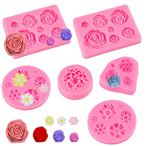 YiliYa 6 Stück Fondant-Silikonform, rosa Chrysanthemen- und Papillon-Formen, lebensmittelechtes Material, für Kuchendekoration, Backen, Seife, Kerzen, DIY Handwerk
