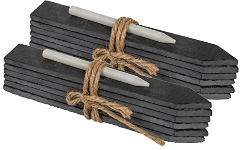 mtb more energy 12er Set Schiefer Täfelchen Pflanzenschilder- 15x2 cm - Länglich zum Stecken - inklusive Kreide zum selbst Beschriften für Garten, Haushalt, Basteln, Geschenke