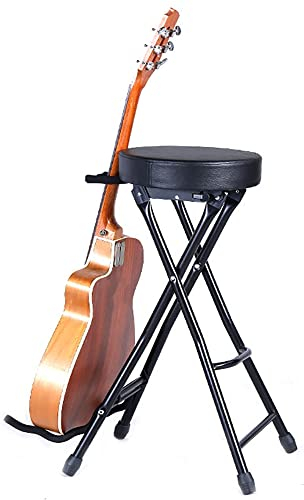 Faltbarer Gitarrenhocker, Gitarrenständer mit Fußschemel, Musikinstrumentenhocker mit gepolstertem Kissen, für Akustik- und E-Gitarren, Gitarrenständer, Spielhocker