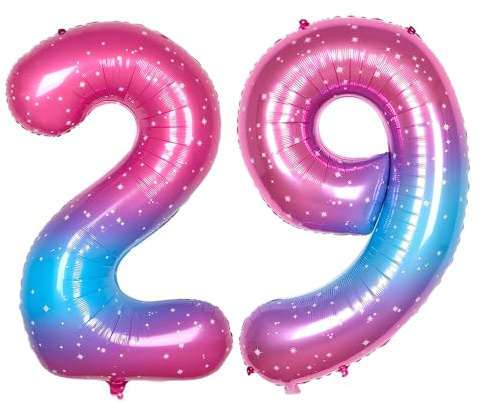 Ponmoo 40 inches Foil Balloons Numbers 29/92 Pink-Blue Gradient (101cm), Inflatable Helium or Air, Giant Balloon Number 0-9, 10-100, Grand Balloons for Anniversary Wedding Birthday Party Decoration