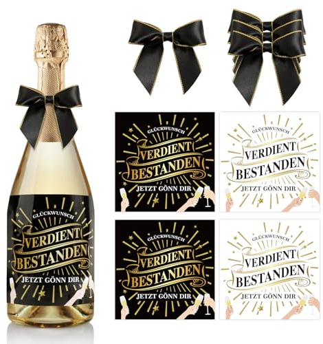 BOFUNX 4 Stück Flaschenetikett Verdient Bestanden Abschluss Flaschen Aufkleber mit Schleifen für Prüfung, Bestanden, Abi, Studium, Abitur Führerschein Geschenke