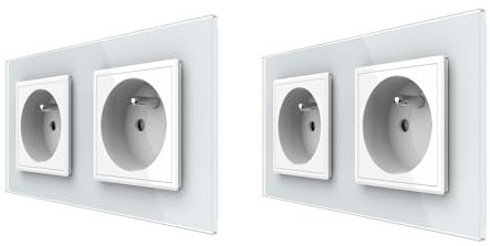 LIVOLO AC Double prise de courant avec mise à la terre étanche panneau de verre cristal standard français nouvelle prise murale,2 Paquets,16A,Blanc