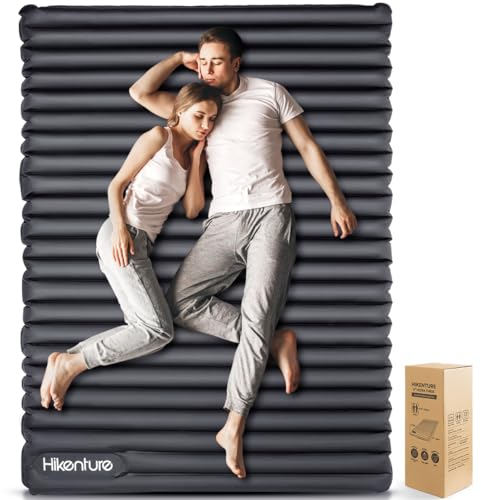 HIKENTURE Aufblasbare Isomatte für 2 Personen, Selbstaufblasende Isomatte Ultraleicht, Camping Luftmatratze Schlafmatte 120cm mit Pumpsack, für Outdoor, Wandern, Strand, Grau
