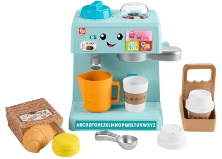 Fisher-Price Juguete para niños pequeños My Barista con Niveles de Aprendizaje y 10 Piezas a Partir de 18 Meses, versión multilingüe, HYR98