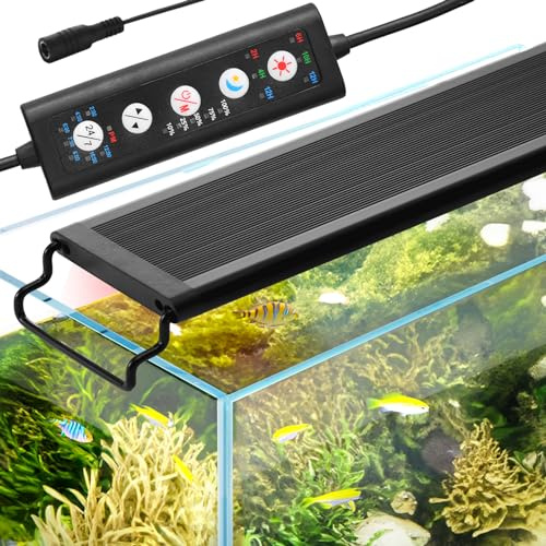 VEVOR 24 W akvariumbelysning, komplett spektrumakvariumlampa, 24/7 naturligt läge, justerbar timer, 5 ljusnivåer, expanderbart aluminiumskal, för sötvattentank 61–76,2 cm