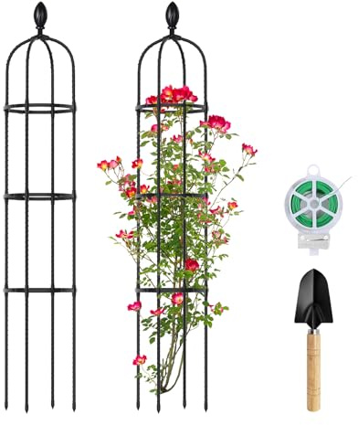 Huvai 2 Pack 5Ft Tall Garden Obelisk Trellis for Climbing Plants Outdoor, Plant Trellis Garden Tower Trellis for Potted Plant Climbing, Flowers Vegetable Cucumber Trellis