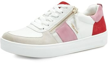 Tamaris Comfort Damen Sneaker flach mit Reißverschluss Freizeit, Mehrfarbig (Red/Rose), 39 EU