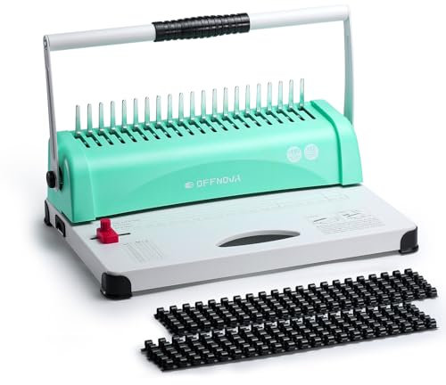 OFFNOVA Bindemaschine, 21 Löcher, 450 Blatt, Papierkammbindemaschine für Briefgröße/A4/A5-Papier, leicht zu stanzender Griff, verstellbarer Rand, Buchbinder mit 100 Stück 3/8 Zoll Kammbinderücken
