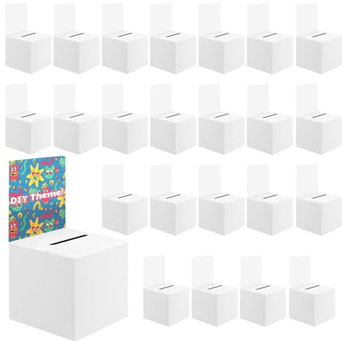 Jyongmer 24 Pack Cardboard Ballot Box with Slot 6 x 6x 6 Inch Raffle Boxes with Removable Header Suggestion Boxes Donation Box for Fundraising Ticket Boxes for Collecting Card Voting Contest