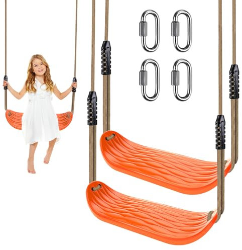 BeneLabel 2pcs Swing Seat, Kids Hard Plastic Swings Indoor/Outdoor Child Tree Swinging Board with Adjustable 130-200cm Rope for Baby/Teens, Orange Water Ripples / 250lbs