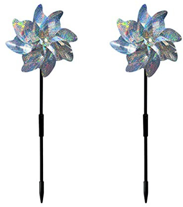 Tinyuet Moulin à Vent Réfléchissant Répulsif Anti-Oiseaux - Déco Jardin pour Protéger Verger, Arbres et Cultures- Argenté à Pois
