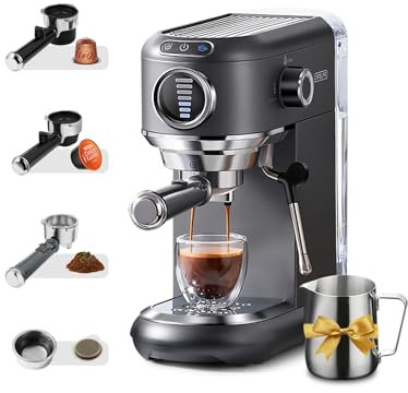 CAFELFFE MK-601F Machine à expresso 4 en 1 avec vapeur et pichet, infusion chaude/froide, machine à café 19 bars compatible avec les dosettes Nes Original/DG/ESE/café moulu pour la maison/le bureau