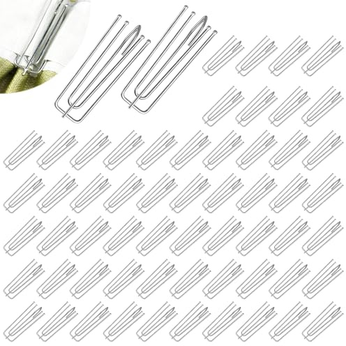 Pmueuff Crochets de Rideaux Plissés, 60 Pcs Crochét Rideaux en Acier Inox avec 4 Broches Cróchets à Plis de Rideau Accroche Rideau Métal pour Rideeux Tringles Fermoirs Coulissants Crochats de Draperie
