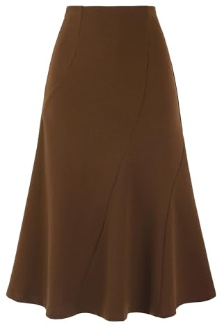 Allegra K Fishtail Skirts for Women Business Casual Panel Midi Skirt Brown