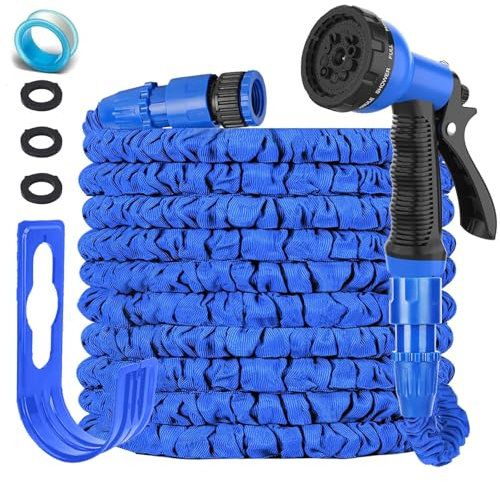 LINGKY Manguera de Jardin Extensible 15 Metros, Manguera Jardin Enrollable con 8 Funciones de Riego, Manguera de Riego con Conectores de 1/2 y 3/4 Universal para Grifo Incluido - Garden Hose