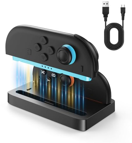 ELUTENG Stazione di Ricarica per Nintendo Switch 2 Joy-Con, Dock Caricatore Doppio con Indicatore LED di Carica, Design Compatto e Cavo Type-C Incluso