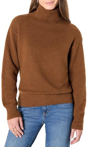 Amazon Essentials Pull à Col Roulé en Coton Mélangé, Coupe Décontractée Femme, Caramel Chiné, S