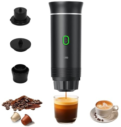 Builrand Portable Coffee Maker,Espresso Coffee Machine Electric Travel Coffee Maker, Capsule Coffee Maker Self-Heating & USB-C,Compatible with Ground Coffee & Big Capsule,Small Capsule (Black)