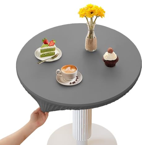 Dtoterul Mantel Antimanchas Redondo 100 Cm, Mantel Elastico Ajustable, PU Cuero Impermeables Manteles de Mesa, Gris, para Hogar Cocina Comedor Jardín Café(para Mesa 80-90cm)
