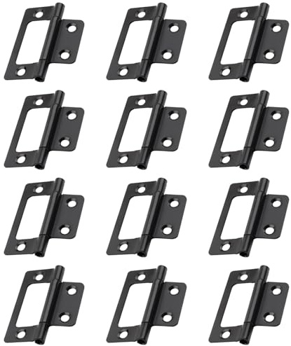 12 PCS Black Flush Hinge, Matt Black Door Hinges No Noise Small Hinges, Compact Flush Door Hinge Suitable for Doors Windows Wardrobes Fences Drawers Wooden Boxes