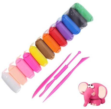 Juguta 12 Colori Argilla da Modellare, Colori Vivaci e Grande Plasticità, Pasta Modellabile, Plastilina, Kit Creativo per Bambini, Attività Fai da Te, Arti e Mestieri