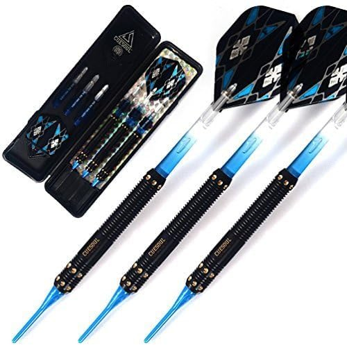 CUESOUL Juego de dardos de 16 g con Punta blanda, 6 cañas, 3 Plumas 3 barriles + estuche Delgado para Diana electrónica de dardos blandos profesionales
