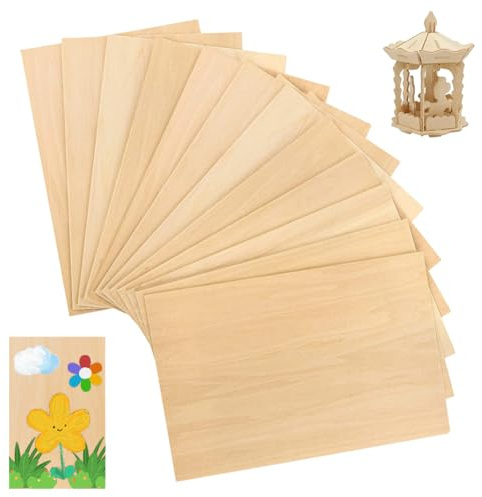 Pannello di compensato 2 mm, 12 pezzi, 300 x 220 mm, compensato A4, per lavori fai da te, lavorazione laser, modellismo, regali, decorazioni, dipinti