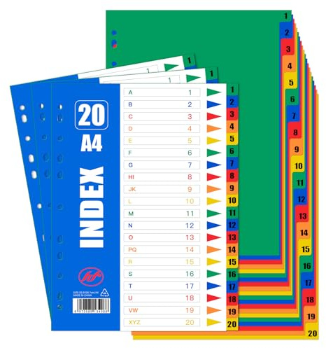 mawmuaw 3 stycken alfabet register för mapp A4 1–20 plast registerblad 1–20 för organisation kontor