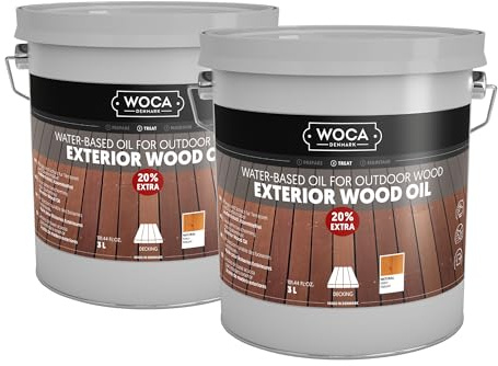 WOCA Denmark Exterior Wood Oil - Olio per terrazze, 2 x 3 l, per terrazze in legno, recinzioni, rivestimenti e mobili per esterni