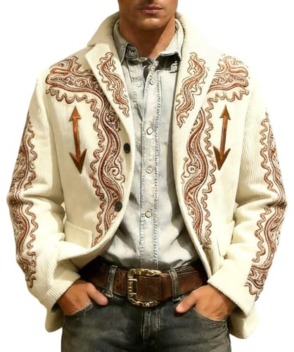 Generisch Cordblazer Men's Long Sleeve Vintage Suit Jacket Western Men's Jacket Hippie Costume Cowboy Double Breasted Leisure Jacket Lapel Outdoor Jacket Vintage Leisure Jacket Comfortable Blazer