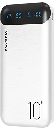 Power Bank 10000mAh Portable Charger Slim External Battery Pack with 2 USB 2.4A Outputs and USB C in/Out Compatible with Huawei iPhone 15 14 13 12 iPads Samsung S20 Android Tablet (White, Large)