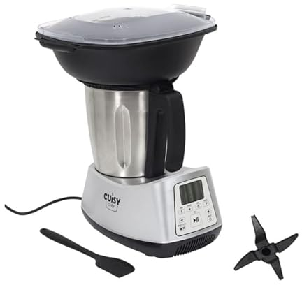 CUISYCHEF Yaloshop - Robot de Cuisine Multifonction Connecté, Robot Cuiseur, Robot Pâtissier, 12 Fonctions, Ecran LCD, Balance intégrée, Bol en inox, Application Tuya, Noir,argent