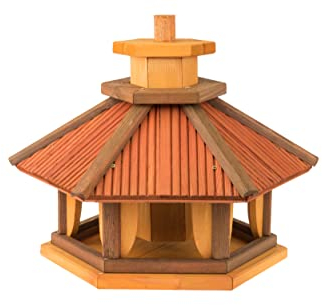 Vogelhaus wetterfest aus Holz, vogelfutterhaus, Futterhaus, Futterstation für Wildvögel, Vogelfutterhaus zum Stellen für den Garten, Balkon (Kastanie)