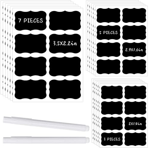 JEFURE 120 Pcs Chalkboard Labels for Storage Bins, Chalk Labels for Containers, Waterproof Mason Jar Labels, Reusable Chalk Labels for Mason Jar, Parties Decoration, Weddings, 2 Liquid Markers
