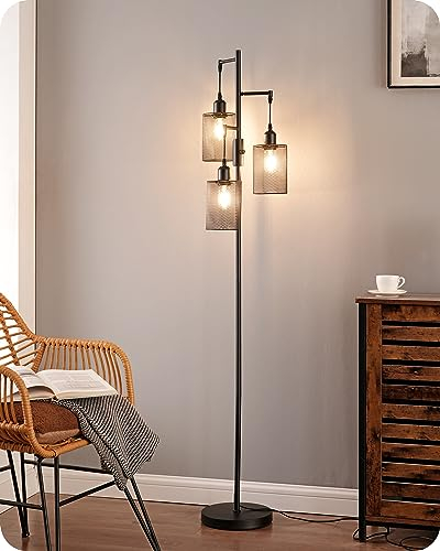 EDISHINE Stehlampe Wohnzimmer Dimmbar, 3 Käfig Lampenschirm aus Metall, 163cm Retro Standleuchte, Industrial Stehleuchte Schwarz mit LED E27 Leuchtmittel, für Modern Deko Schlafzimmer, Geschenk