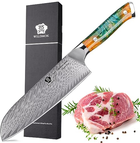 WILDMOK Coltello da chef coltello da chef giapponese in acciaio damasco VG10 da 17.8CM, sushi, coltello da cucina, coltelli da cucina Coltelli da Chef, coltello da taglio