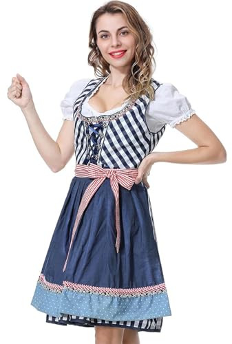 Robe Femme Dirndl Bavière, Vêtements Chic et Élégant, Déguisement Oktoberfest avec Dentelle de Chemisier et Tablier, Dirndl Tenue Bavaroise, Costume Dame Traditionnelle Carnaval Bière Fête Set (40)