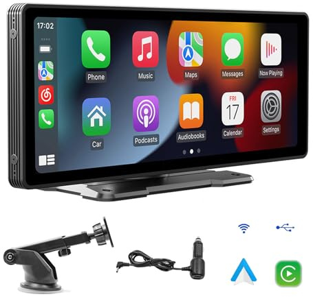 Sunweyer CarPlay portátil y Android Auto Pantalla inalámbrica Estéreo para automóvil, Pantalla táctil HD IPS de 9.3 '', Compatible con cámara de Respaldo de 1080p y transmisor Bluetooth/AUX/FM