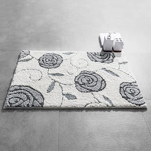 Badezimmerteppich Graue Rose Badematte Flauschig Mikrofaser Badvorleger rutschfest Duschvorleger Schnelltrocknend Badteppich Waschbar Duschvorleger Verdicken Badematten Badmatte 40x60cm